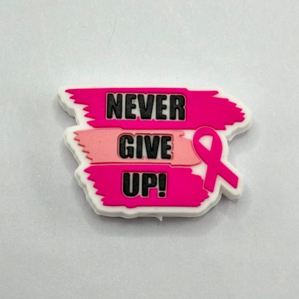 Pink Ribbon Cancer Awareness Never Give Up Silicone Focal Beads