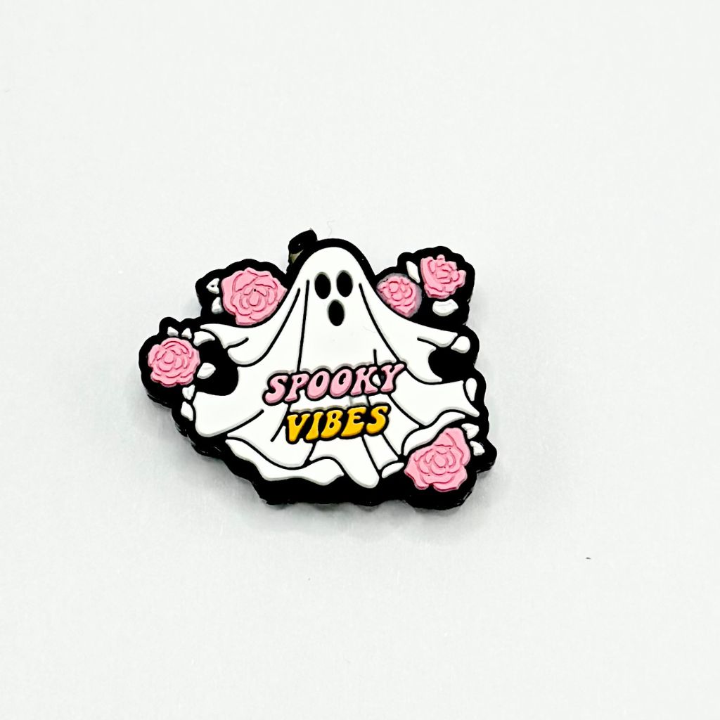 Spooky Vibes Pink Flower Ghost Halloween Silicone Focal Beads