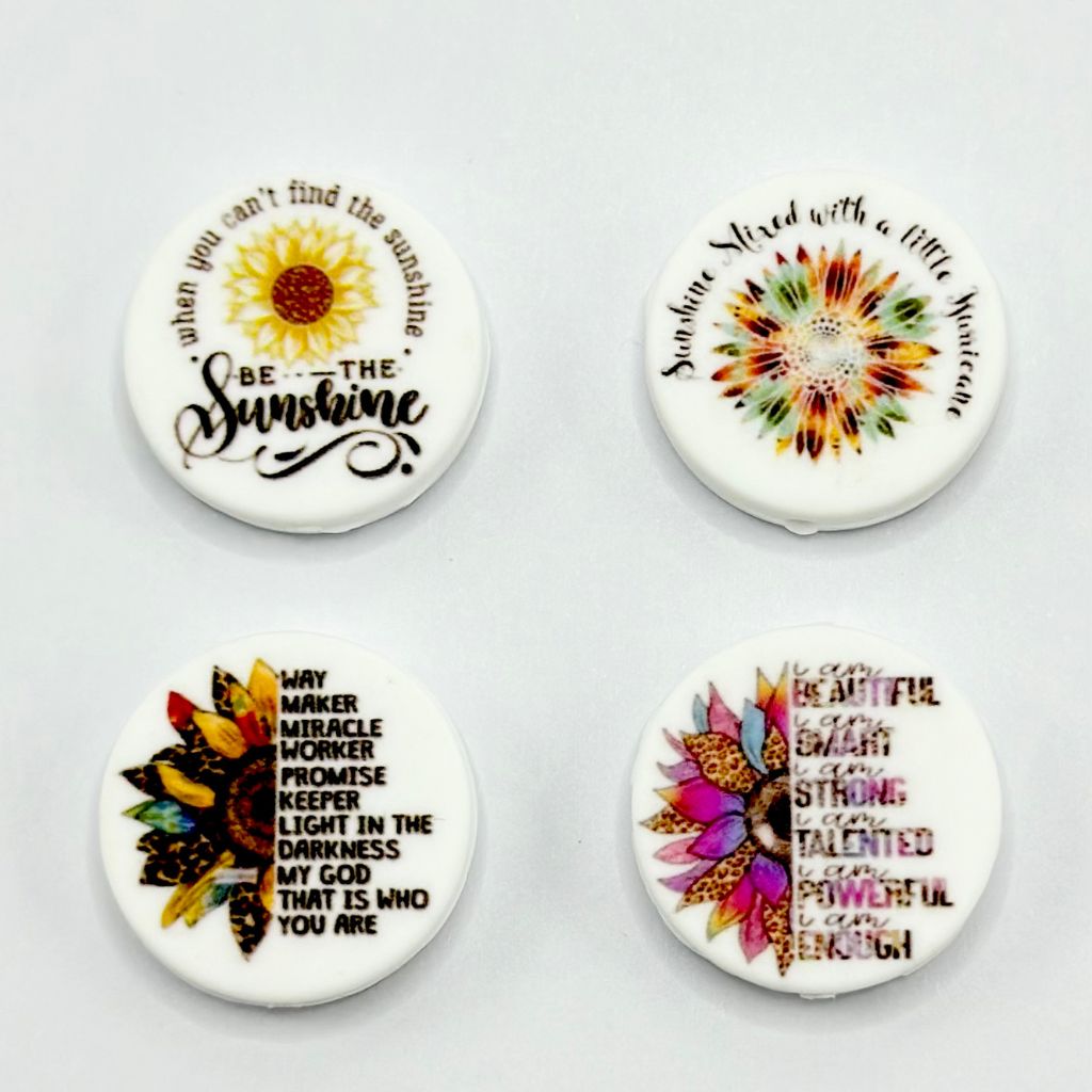 Positive Vibes Sunshine Silicone Focal Beads with Sunflower and Sayings