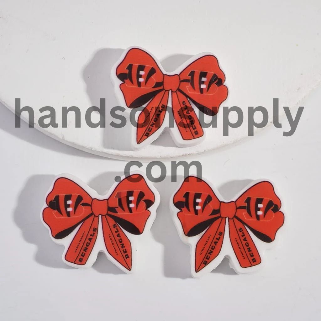 Bow Tie Shape with Cincinnati Football Pattern Silicone Focal Beads