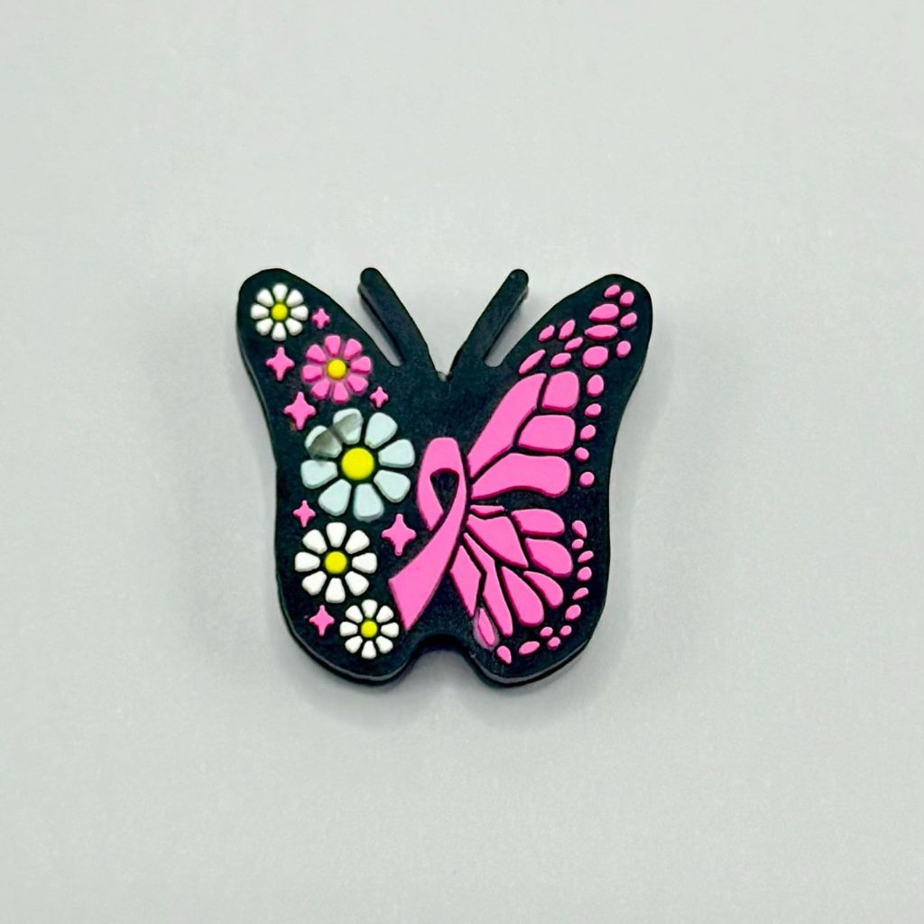 Butterfly with Ribbon Breast Cancer Awareness Pink Black Silicone Focal Beads