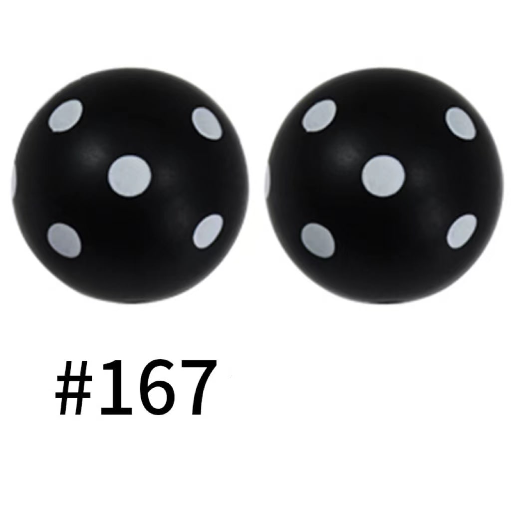 Black White Round Polka Dots Printed Silicone Beads Number 167