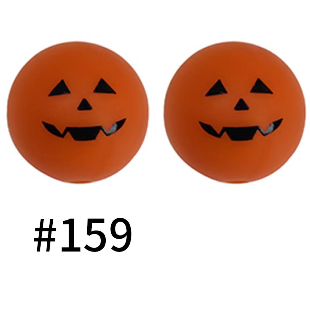 Halloween Printed Pumpkin Silicone Beads Number 159
