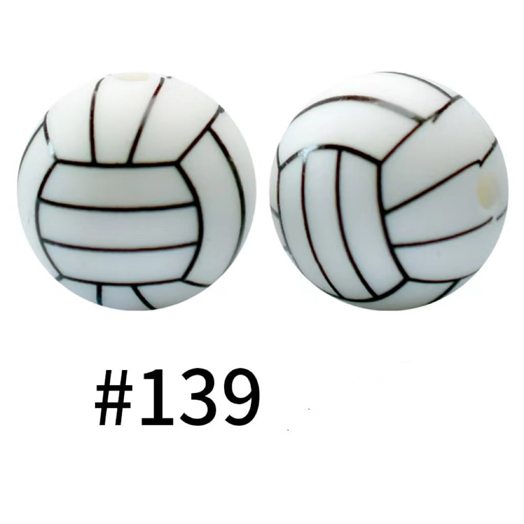 Cute Round Volleyball ball Printed Silicone Beads Number 139