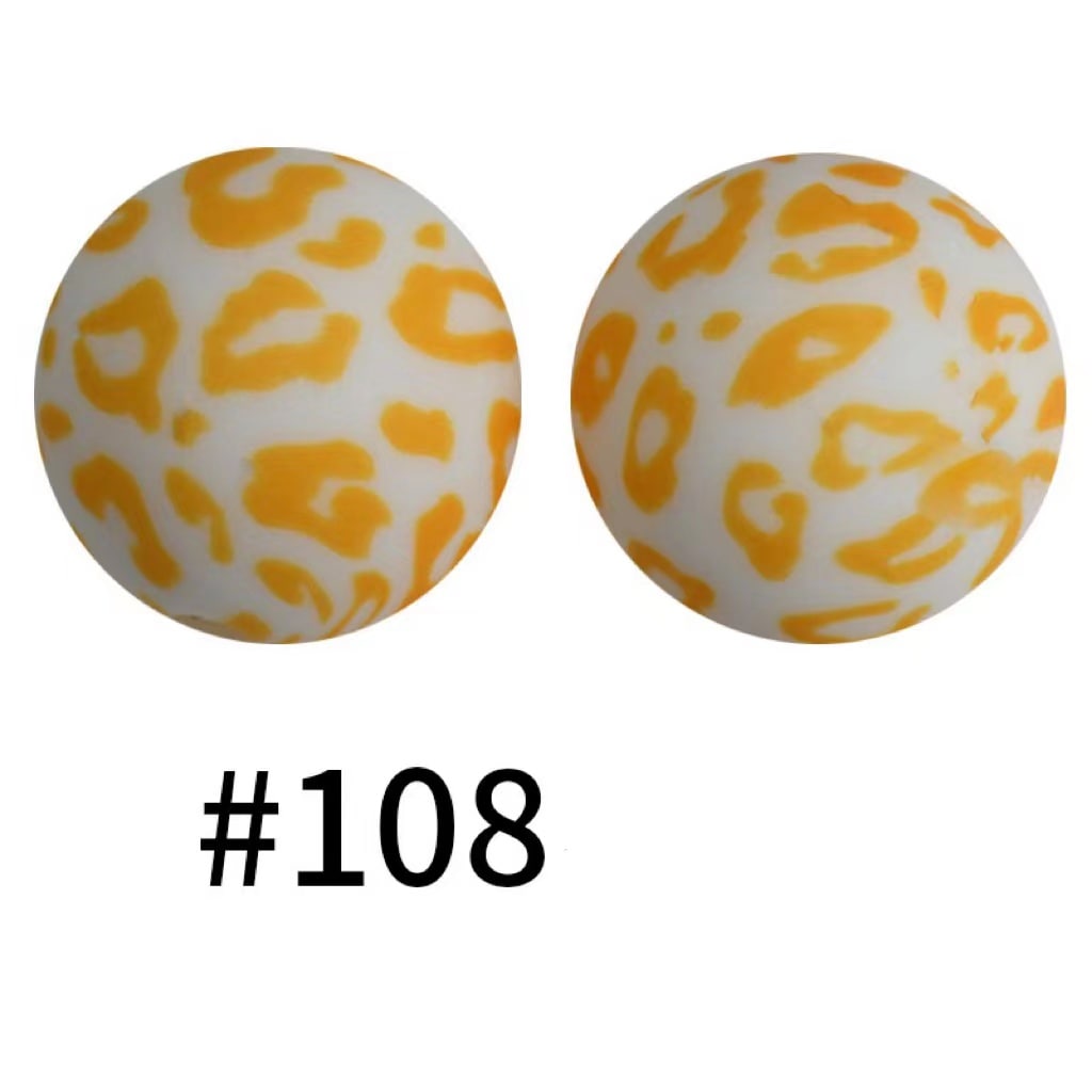 Yellow Cute Jaguar Printed Silicone Beads Number 108