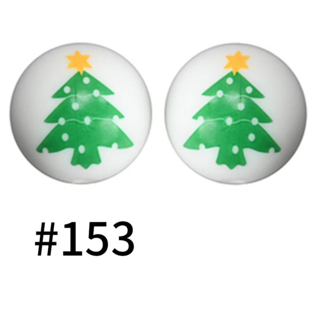 Star with Green Christmas Tree Printed Silicone Beads Number 153