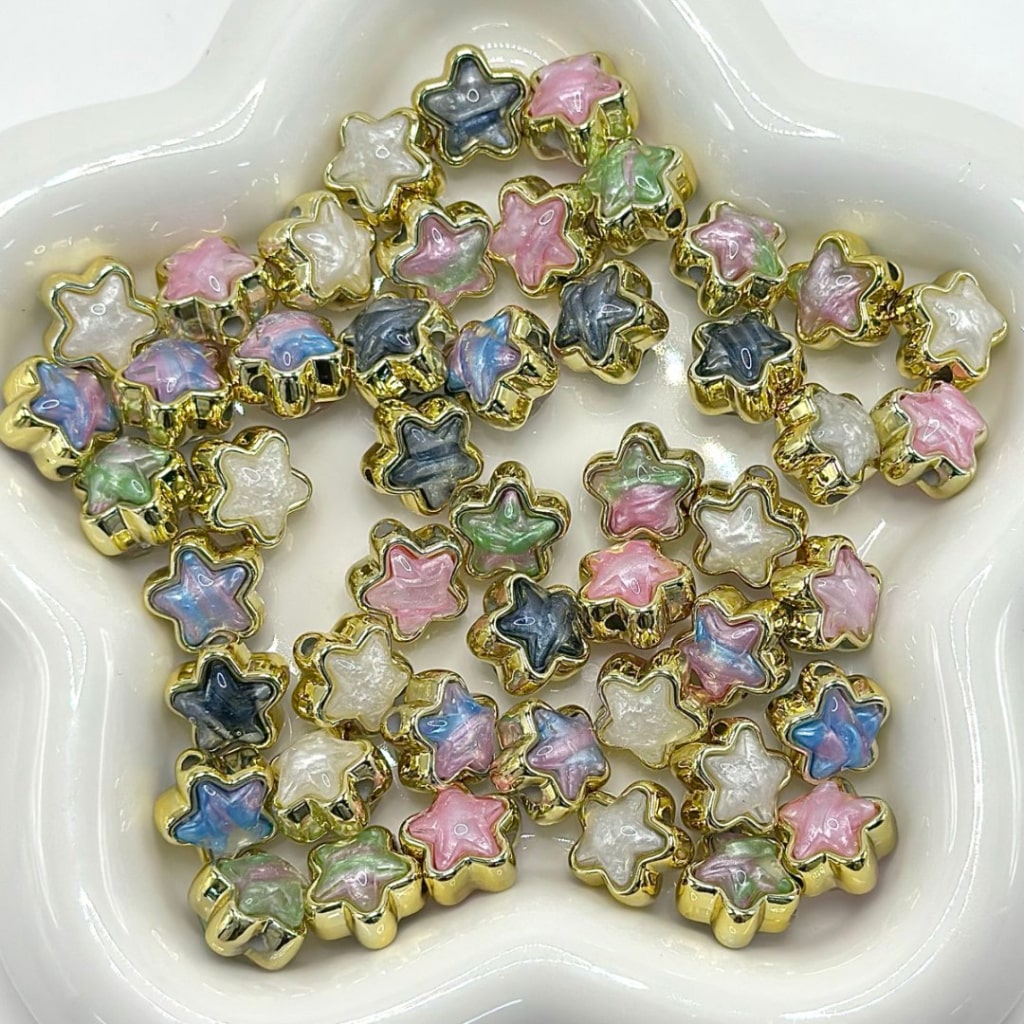 Color Star Gold Silver Acrylic Beads Colorful Rhinestone Inside, 14MM