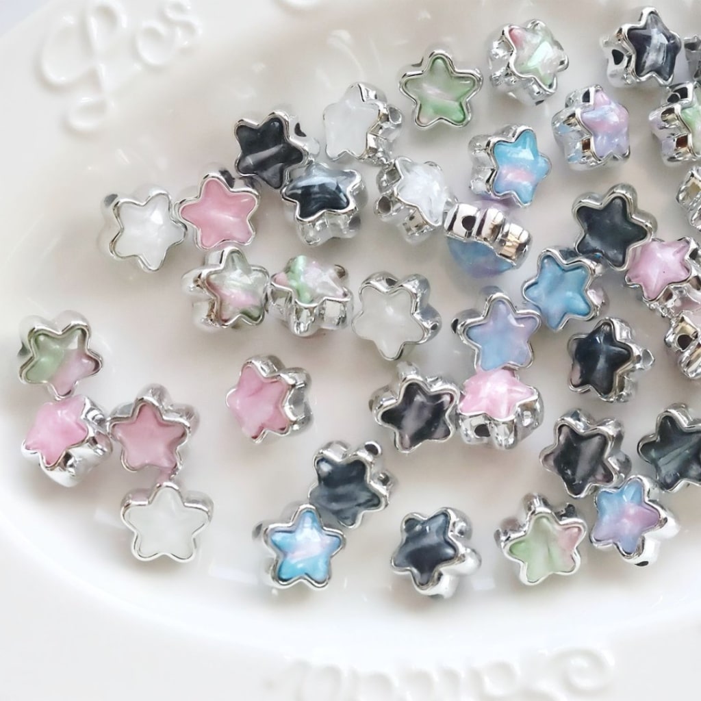 Color Star Gold Silver Acrylic Beads Colorful Rhinestone Inside, 14MM
