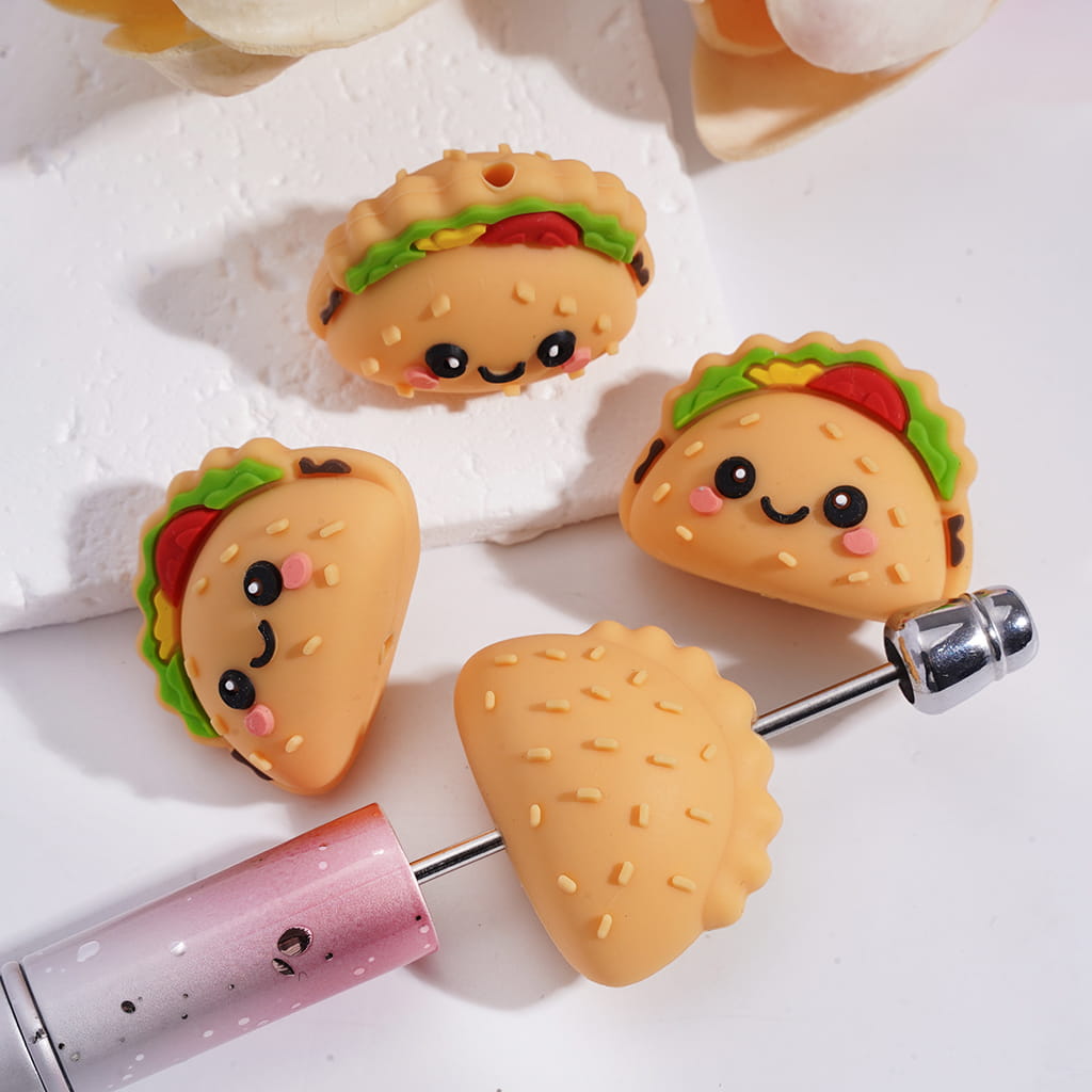 Silicone Focal Beads 3D Cute Burrito with Smiling Face Expression