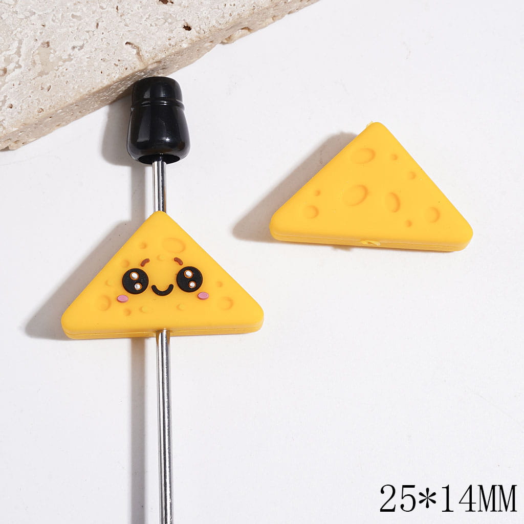 3D Bright Yellow Swiss Cheese Triangular Shaped Silicone Focal Beads, 25*14MM