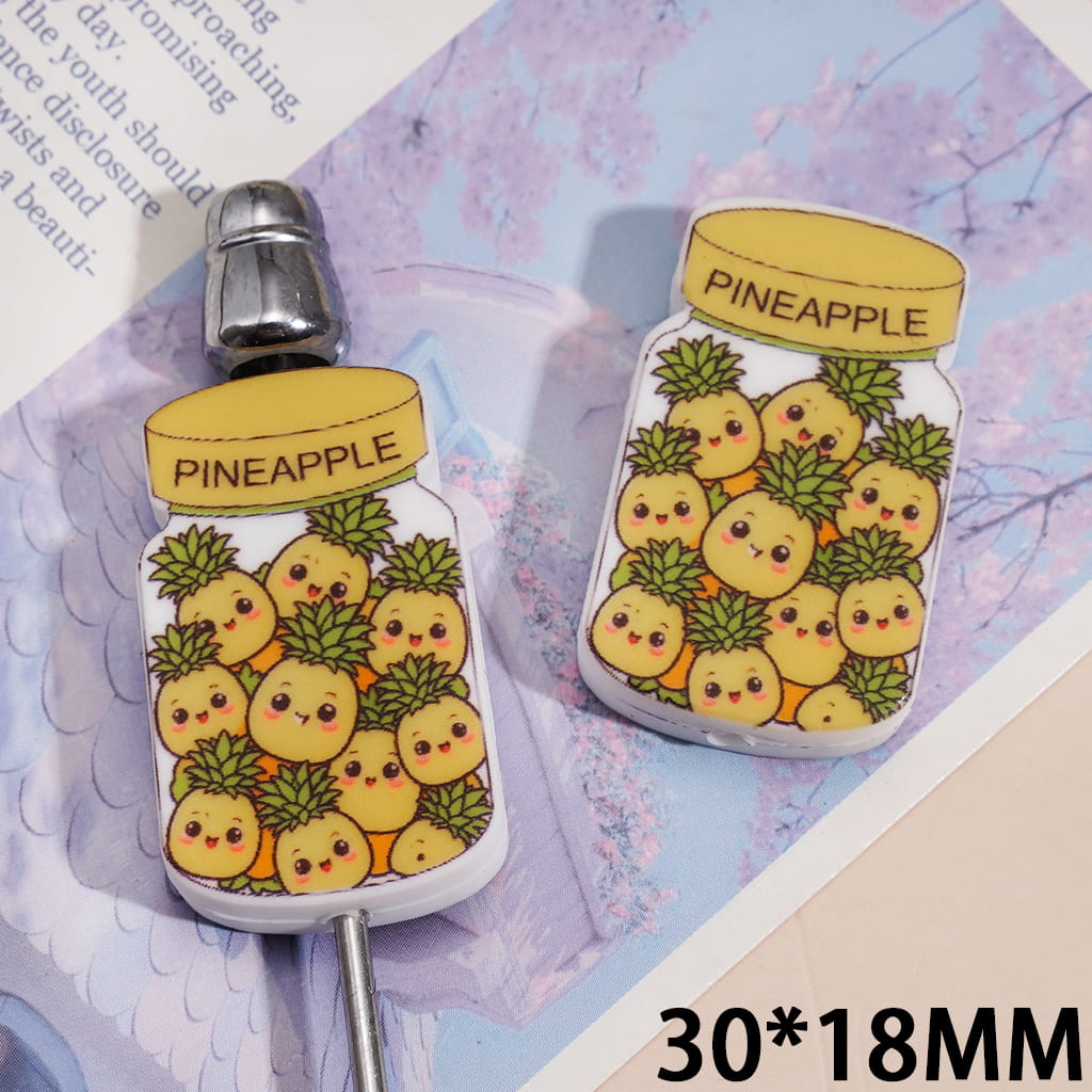 Silicone Focal Beads Jar Bottle with Yellow Pineapple Inside