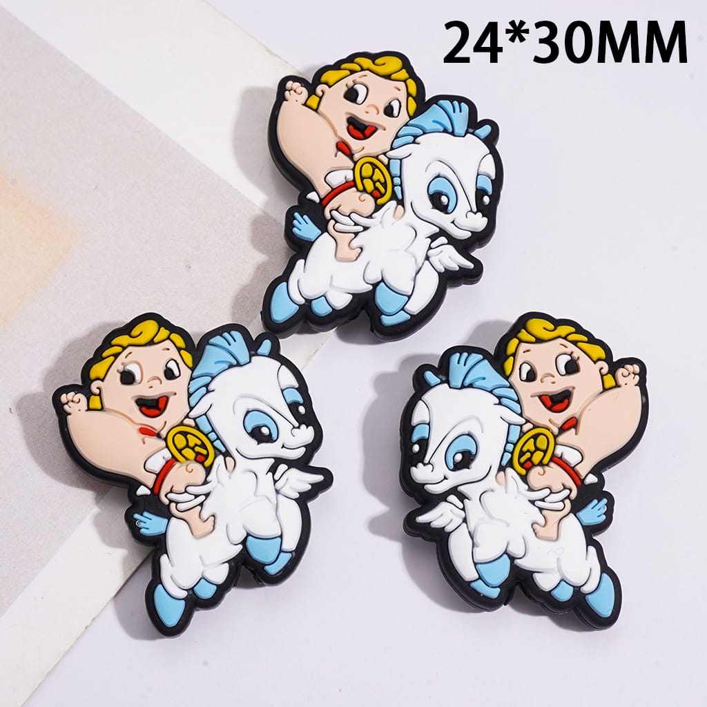 Silicone Focal Beads Cartoon Hero Baby Riding White and Blue Unicorn