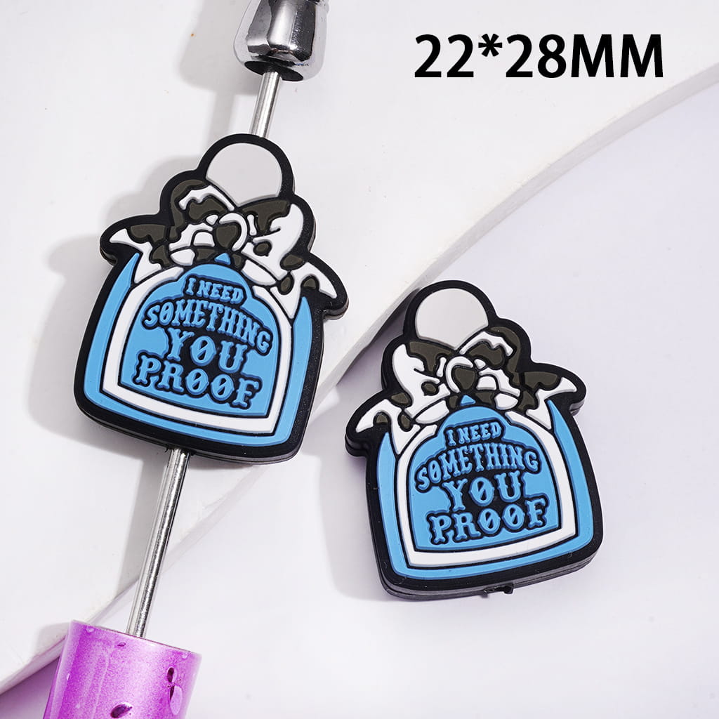 Silicone Focal Beads Whisky Bottle with Text "I NEED SOMETHING YOU PROOF" and Cow Print Bow