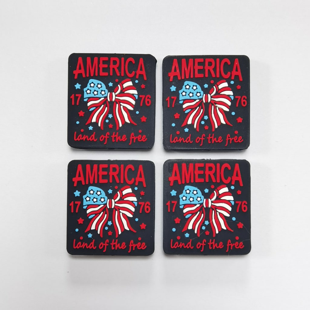 Cute Bowtie Land of Free Patriotism USA America Flag Silicone Focal Beads