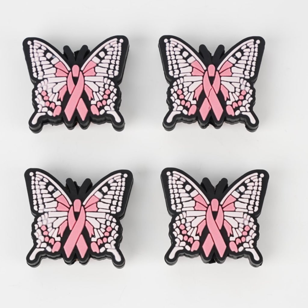 Butterfly with Pink Ribbon Silicone Focal Beads