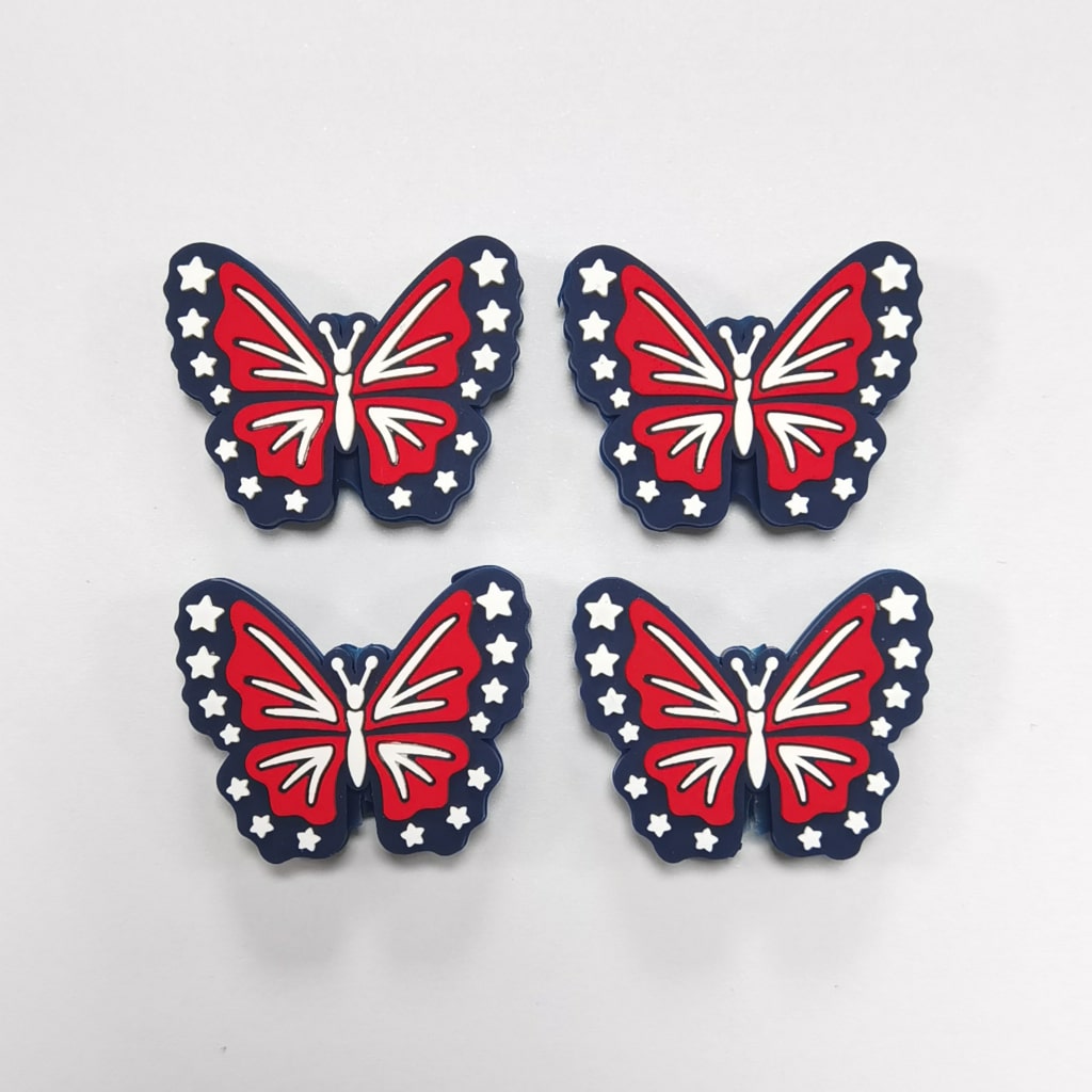 American USA Flag Butterfly Design Silicone Focal Beads