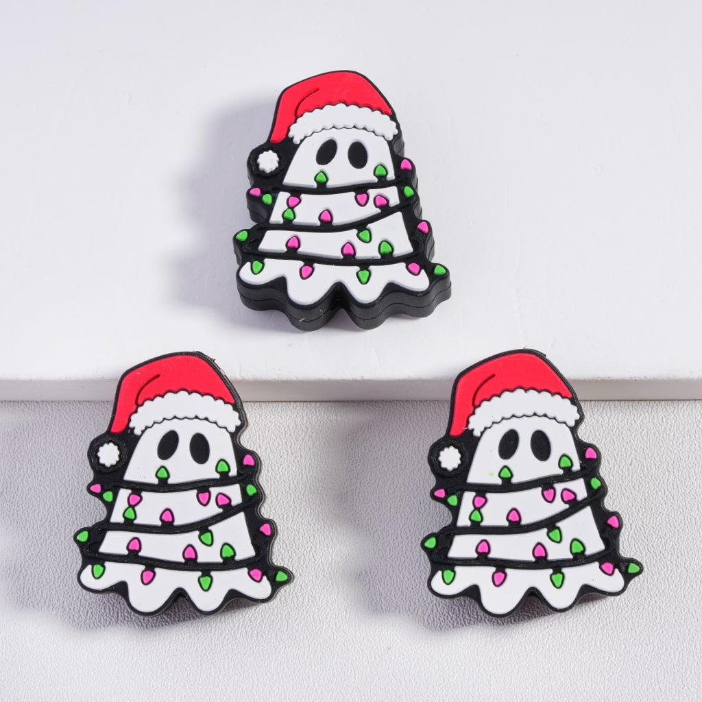 Halloween Christmas Cute Spooky with Christmas Hat Green Red Bulbs Silicone Focal Beads