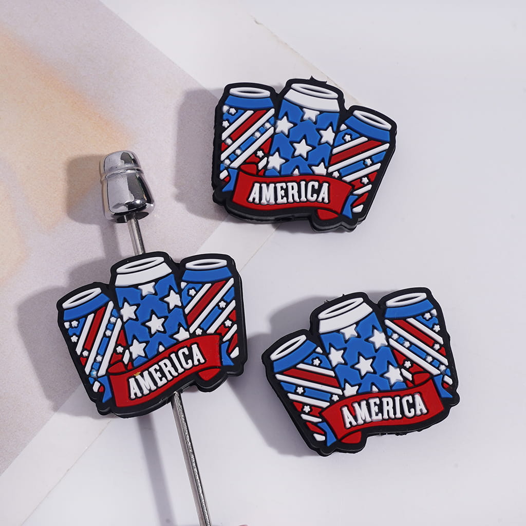 Three Beverage Can with American Flag Patterns Silicone Focal Beads