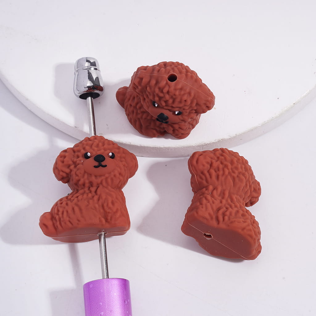3D Red Crown Teddy Dog in Sitting Gesture Shape Silicone Focal Beads Random Mix