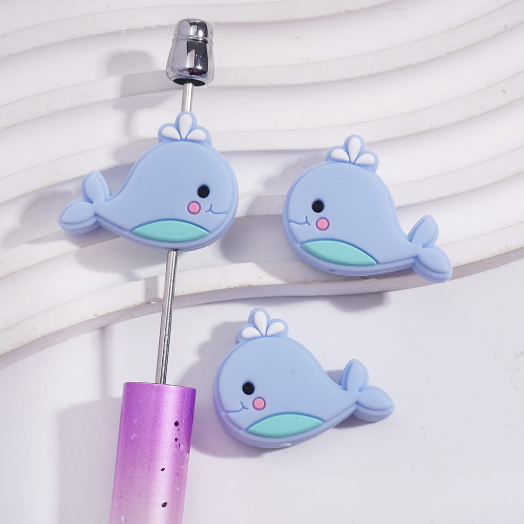 Cute Blue Marine Whale with Water Blowhole Design Silicone Focal Beads