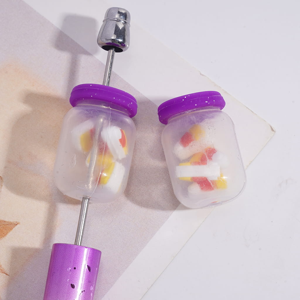 Purple Lid Shaker Bottle with Mini Dessert Slices Silicone Focal Beads