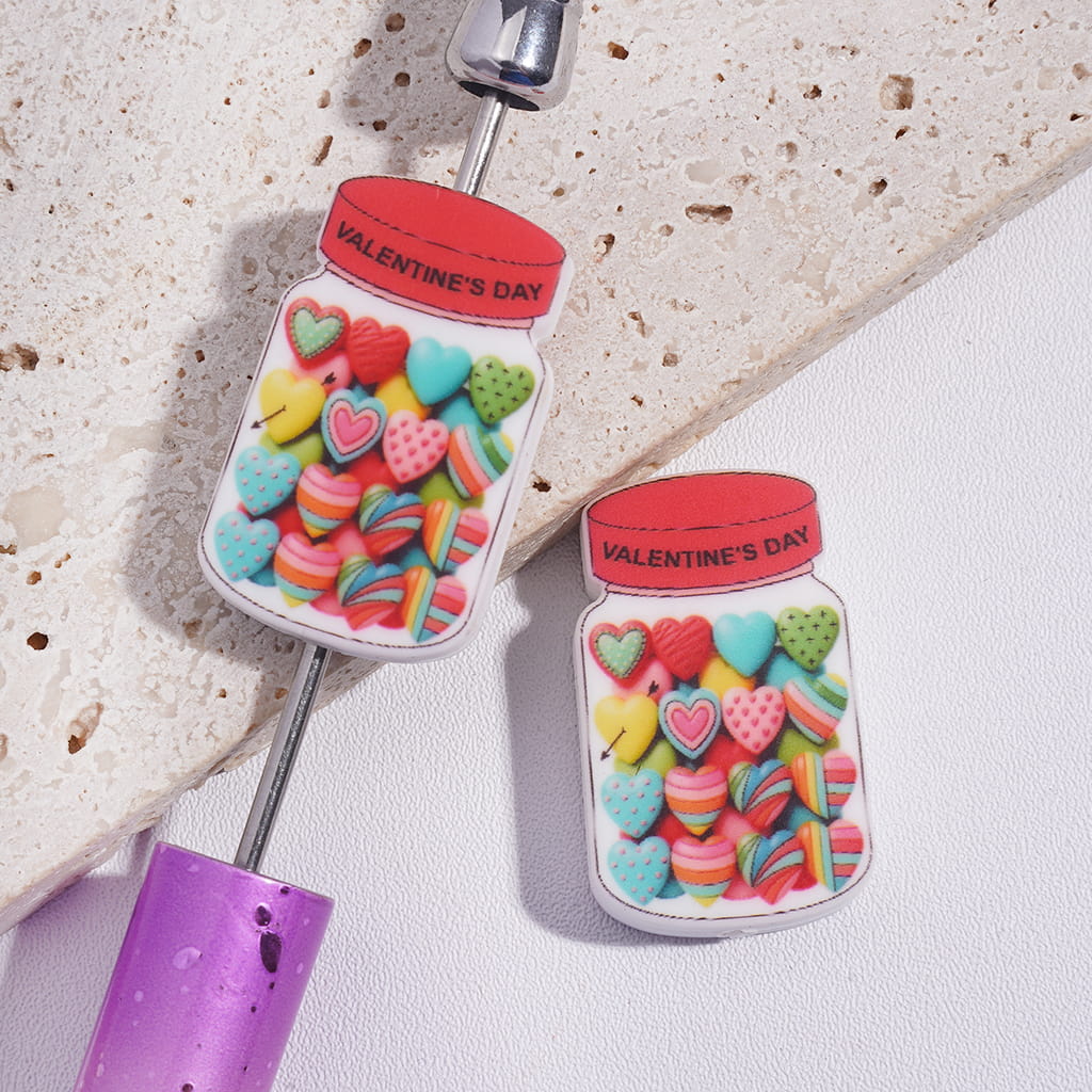 Candy Bottle with Heart Soft Sweets, Valentine’s Day Theme Design Silicone Focal Beads