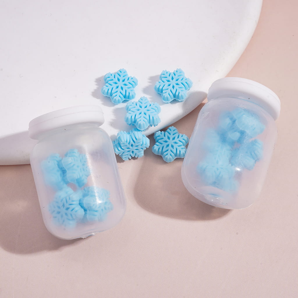 Tiny Winter Blue Snowflakes Inside Bottle Soft Silicone Shaker Beads
