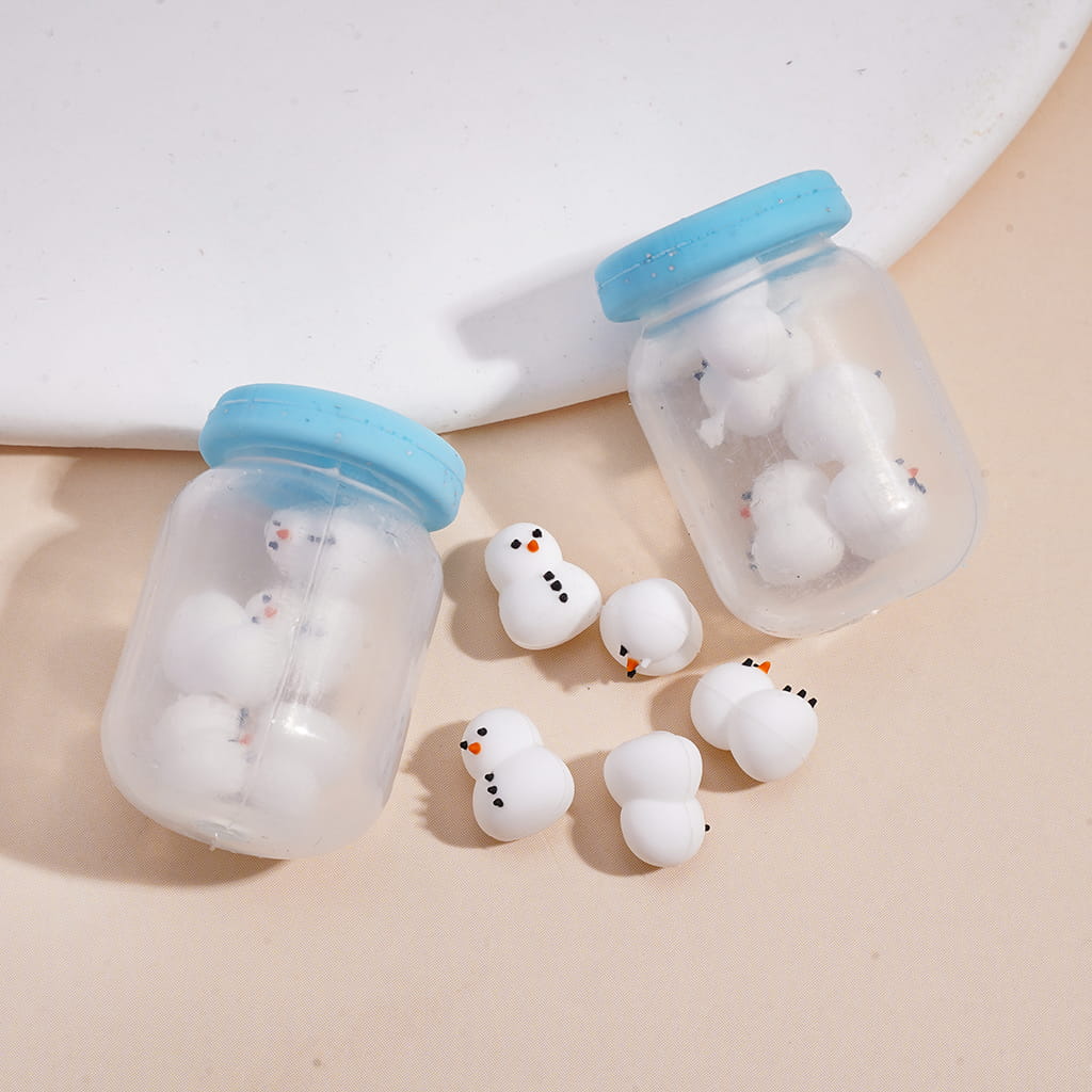 Mini Snowman Shaker in Bottle Design Silicone Foacl Beads