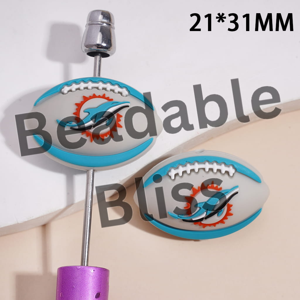 Silicone Focal Beads 3D Sports American Football Team Miami