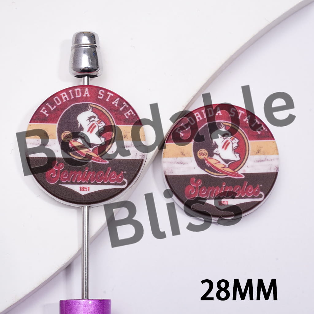 Florida State American College Football Team Pattern, Flat Round Shape Silicone Focal Beads