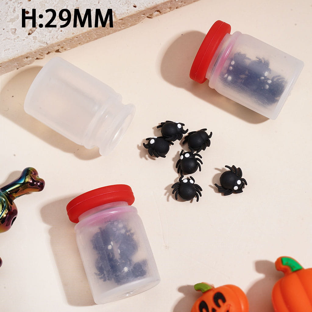 Halloween Mini Black Spider Shaker Silicone Beads Inside Bottle, 29MM Height, Random Mix
