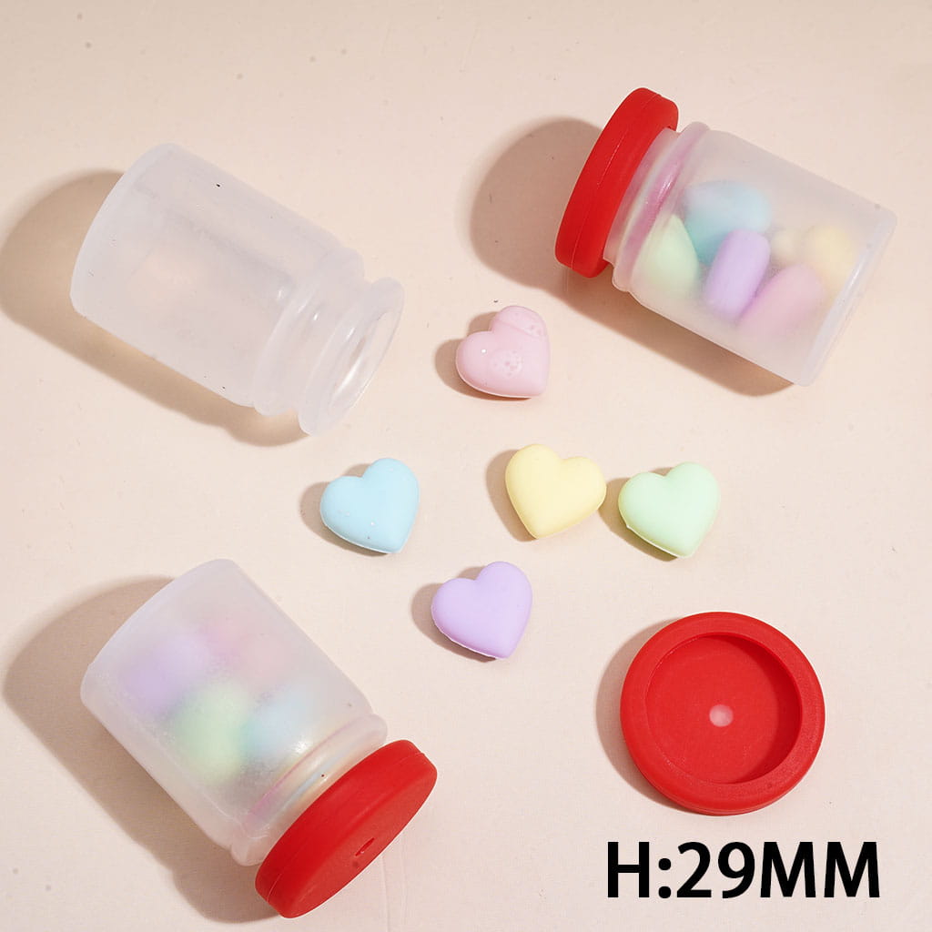 Cute Mini Colorful Heart Shaker Silicone Beads Inside Bottle Pastel Colors, Hight 29MM Random Mix