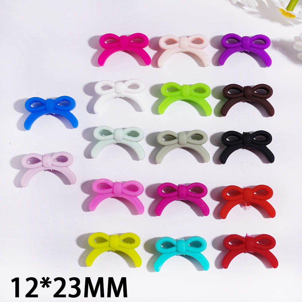 Silicone Focal Beads Various Mini Bowknot, 12*23MM Multi Colors, Random Mix