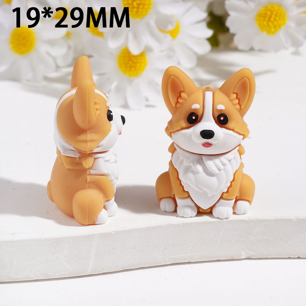 3D Dog Sitting Position Silicone Focal Beads, 19*29MM