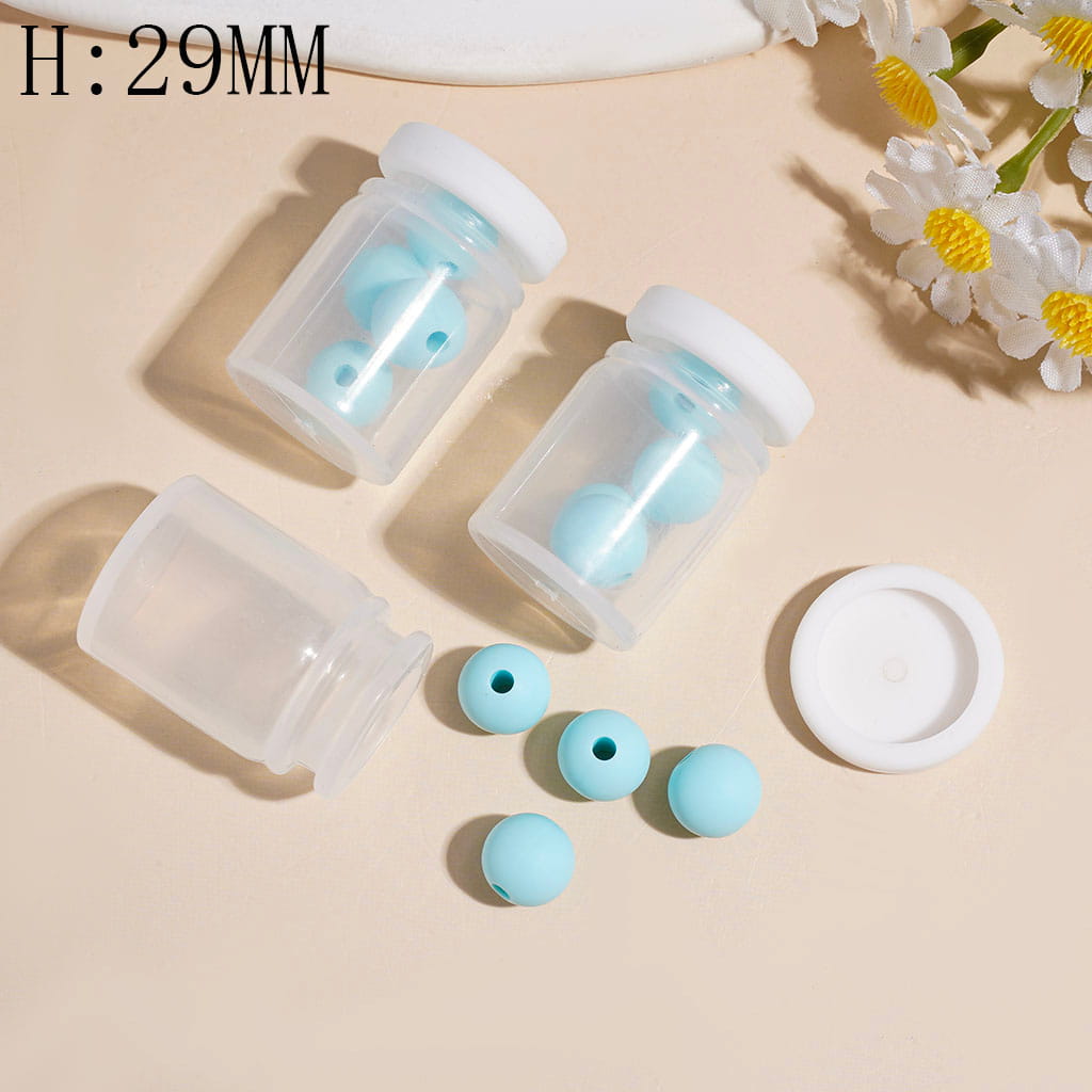 Silicone Shaker Beads with Teal Round Silicone Beads and White Lid, Height 29MM (The Bottle Cap can be Installed and Removed)