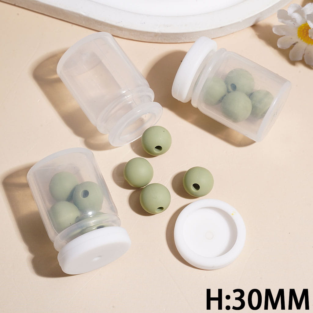 Silicone Shaker Beads with Bean Green Round Silicone Beads and White Lid, Height 30MM (The Bottle Cap can be Installed and Removed)