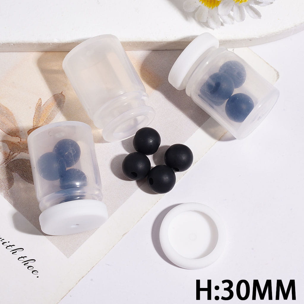Silicone Shaker Beads with Black Round Silicone Beads and White Lid, Height 30MM (The Bottle Cap can be Installed and Removed)