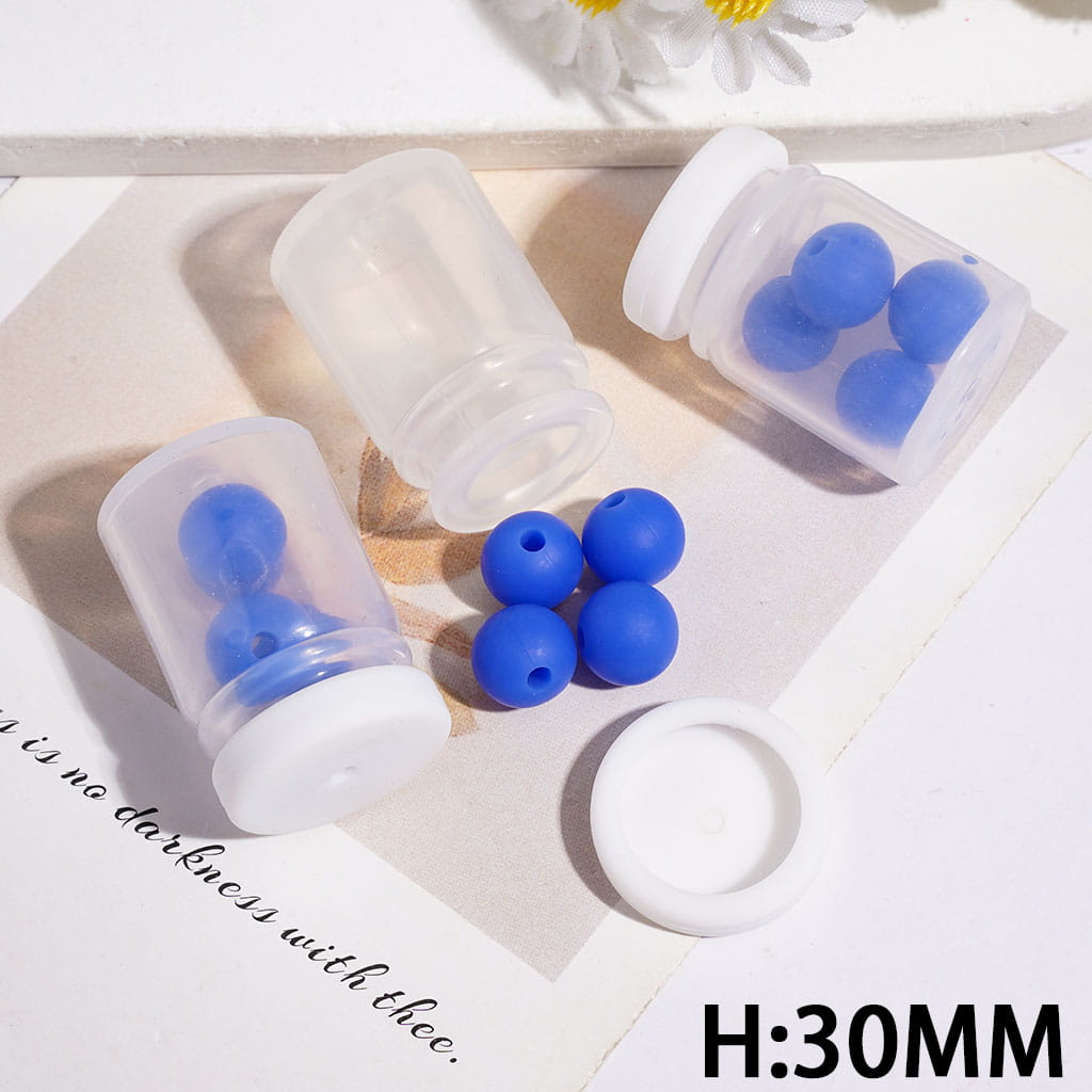 Silicone Shaker Beads with Dark Blue Round Silicone Beads and White Lid, Height 30MM (The Bottle Cap can be Installed and Removed)