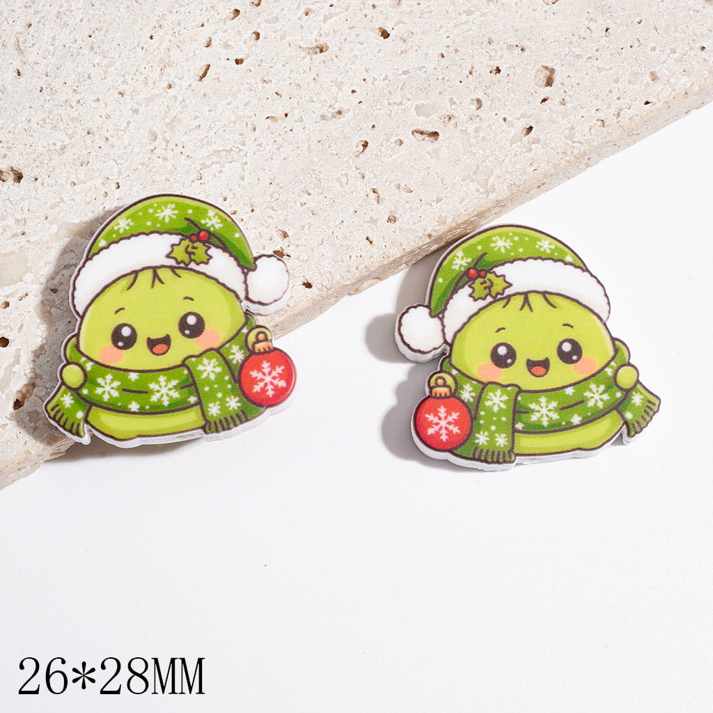 Green Dumpling Wearing Green Christmas Hat and Scarf Silicone Focal Beads, 26*28MM
