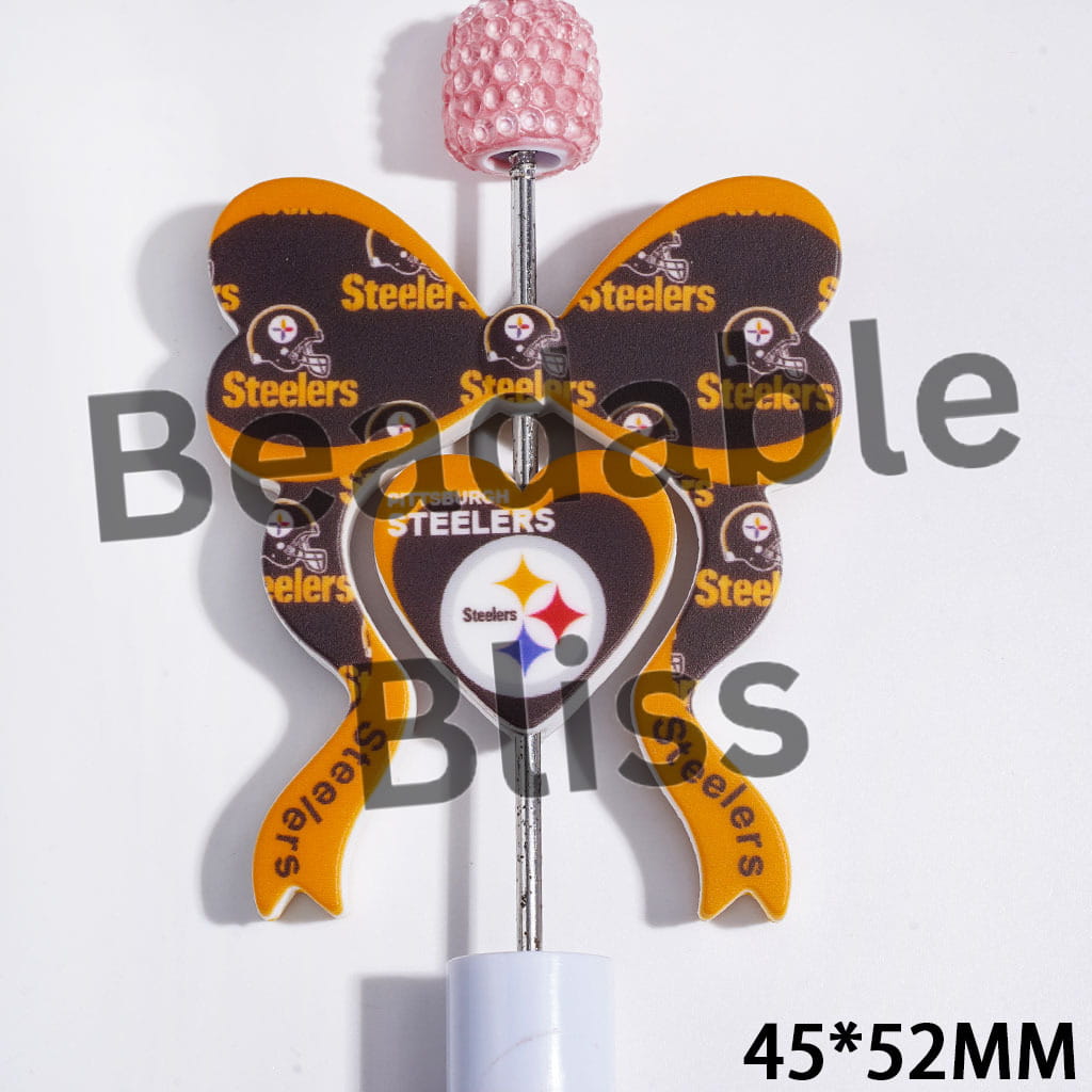 Silicone Focal Beads with Pittsburgh American Football Collection Set, Bowtie and Heart, 45*52MM