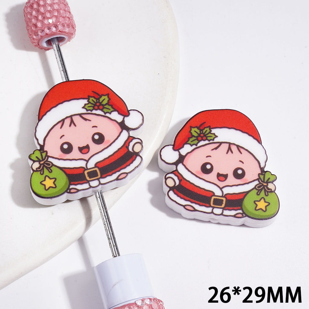 Christmas Dumpling Holding Green Star Bag Silicone Focal Beads, 26*29MM