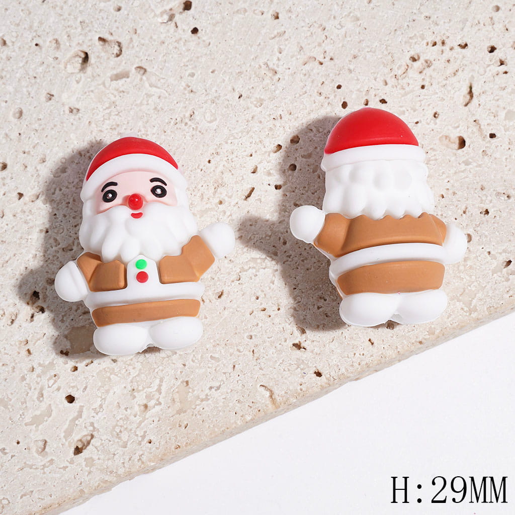 3D Santa Claus with Red Hat and Brown Clothes and White Beard Silicone Focal Beads, Height 29MM