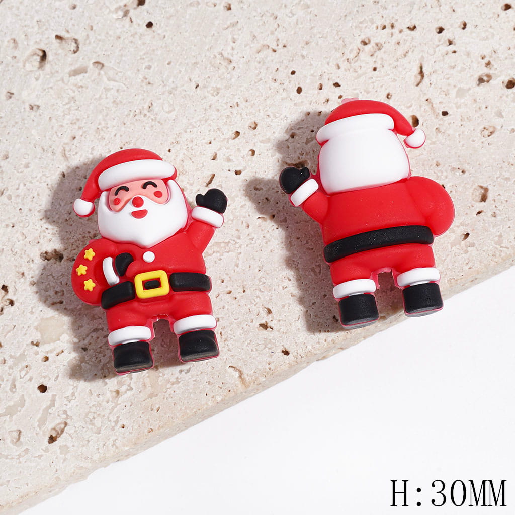 Silicone Focal Beads 3D Red Santa Claus Carrying Red Bag with Yellow Star, Height 30MM