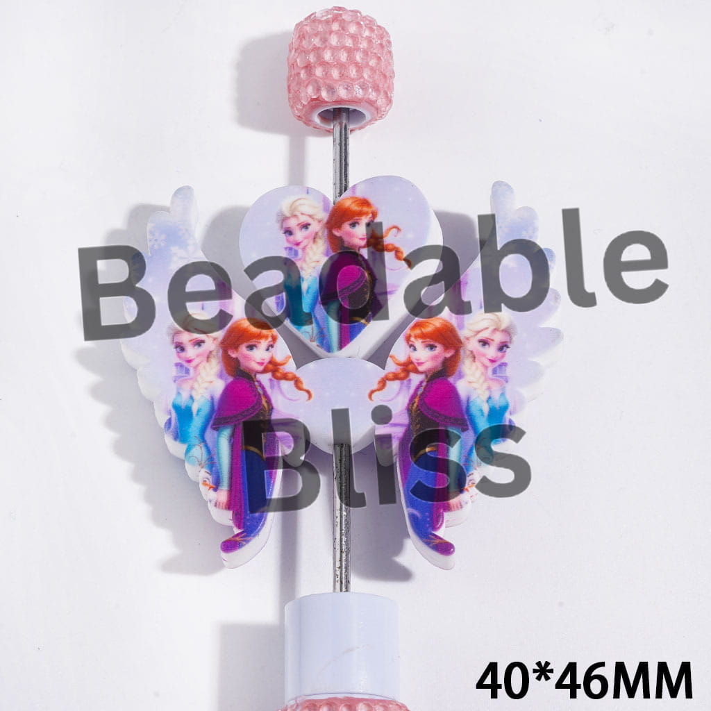 Printed Silicone Focal Beads Pretty Princess Character, Heart and Wing Set, 40*46MM