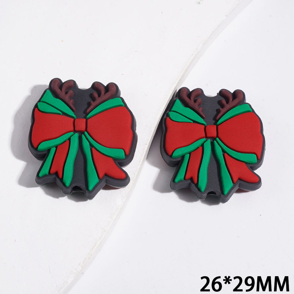 Adorable Bow with Christmas Reindeer Antler Silicone Focal Beads, 26*29MM