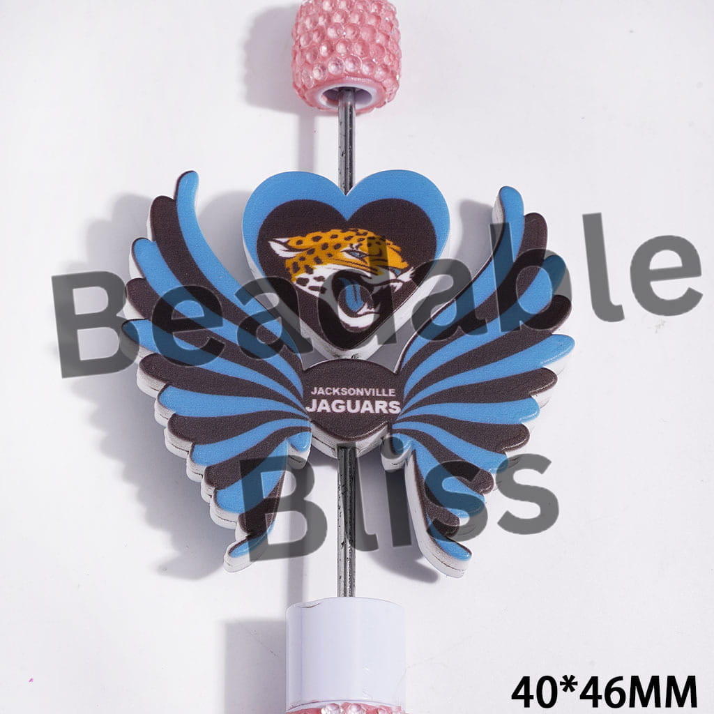 Printed Silicone Focal Beads American Football Jacksonville Team Pattern, Heart and Wing Set, 40*46MM