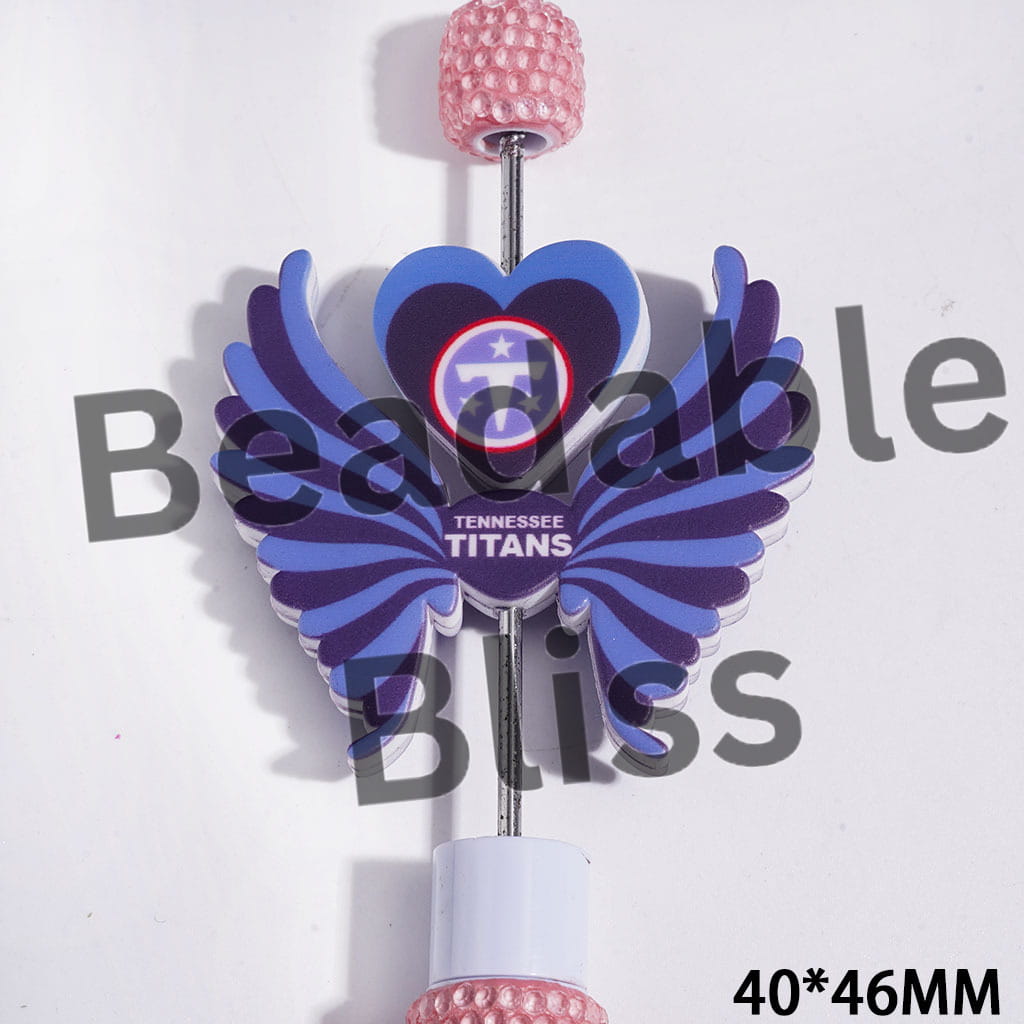Printed Silicone Focal Beads American Football Tennessee Team Pattern, Heart and Wing Set, 40*46MM