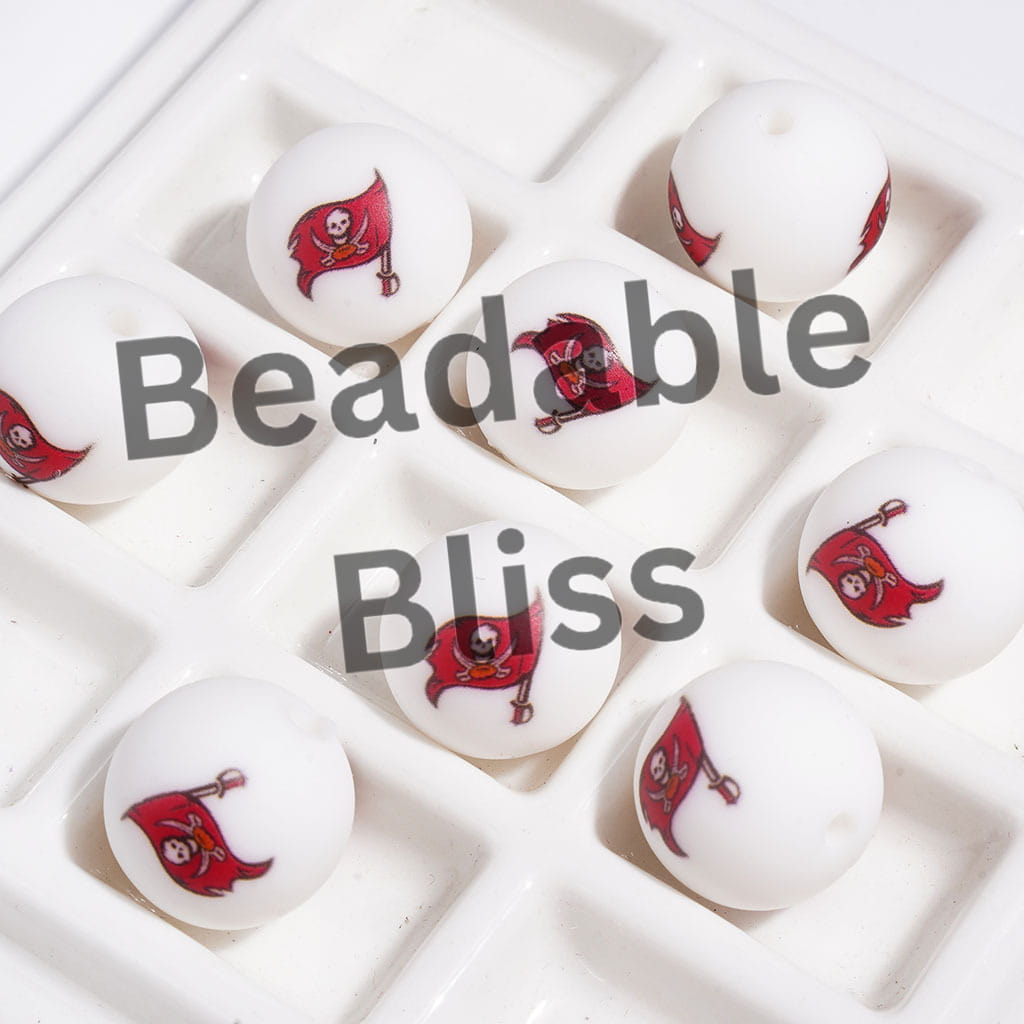 Printed Silicone Beads for DIY Bracelets with Tampa American Football, 15MM
