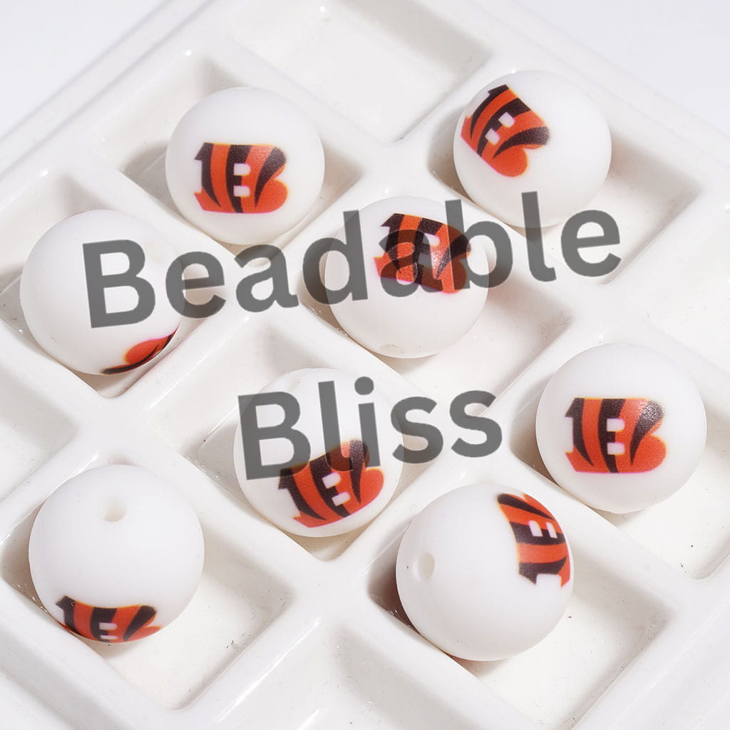 Cincinnati Football Team Printed Silicone Beads for DIY Bracelets and Necklaces, 15MM