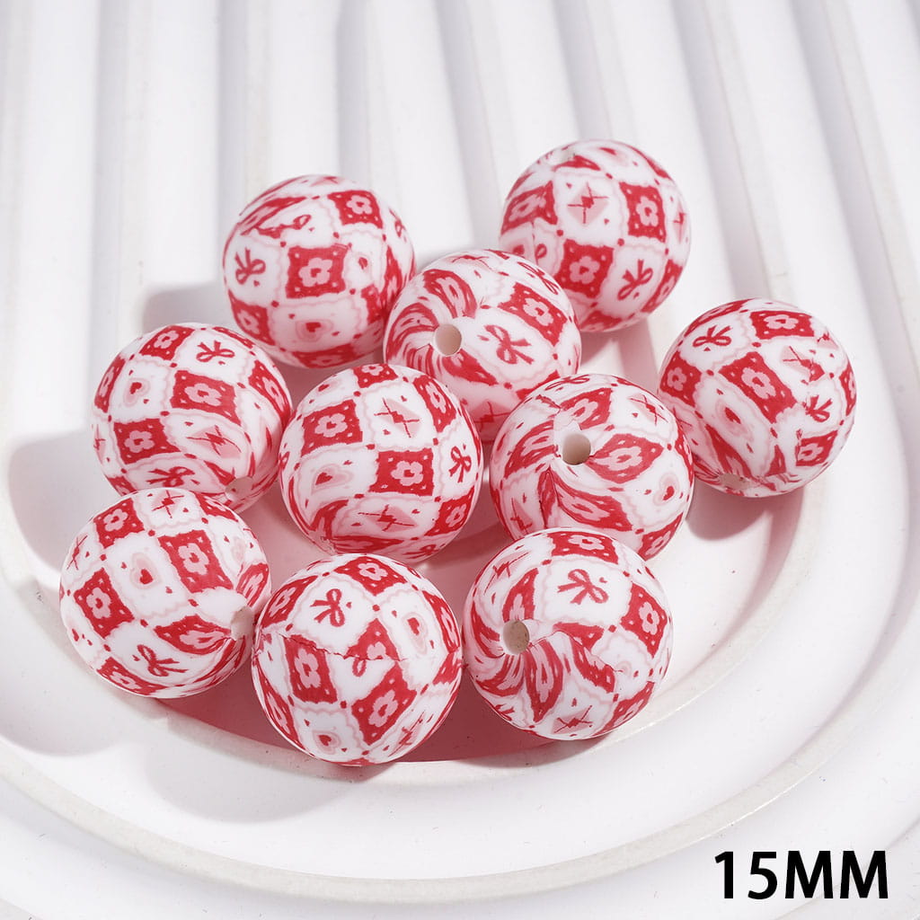 Printed Silicone Beads with Envelope Patterns, 15MM
